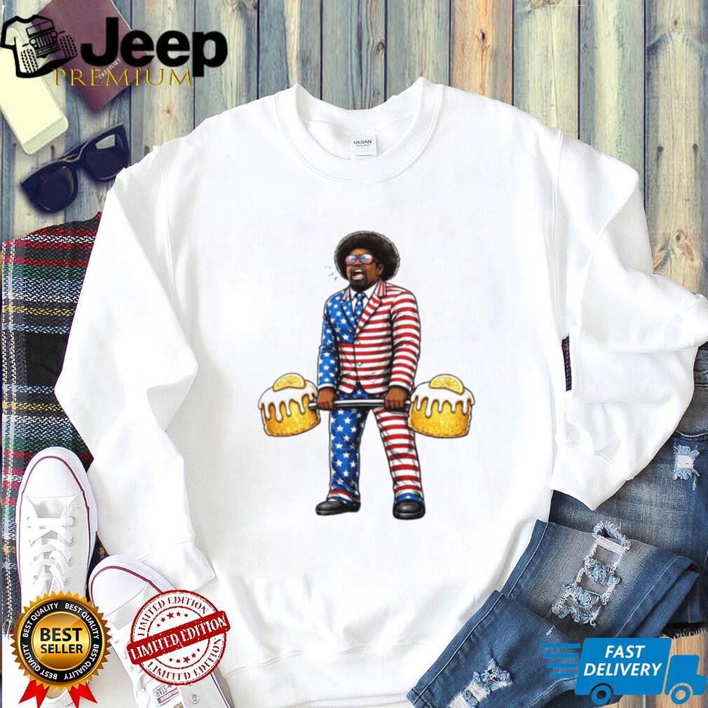 Patriotic Man Lifting Beer Barbell American Flag Suit T Shirt