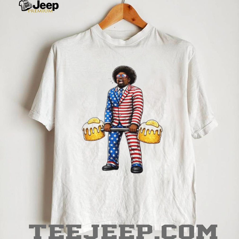 Patriotic Man Lifting Beer Barbell American Flag Suit T Shirt