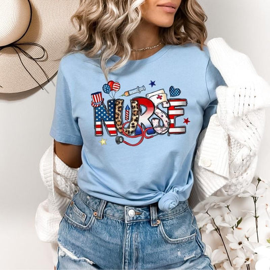 Patriotic Nurse Shirt, Nurse 4th Of July Shirt, American Nurse Shirt, Nursing Life Shirts, Memorial Day Gift, American Flag Shirt