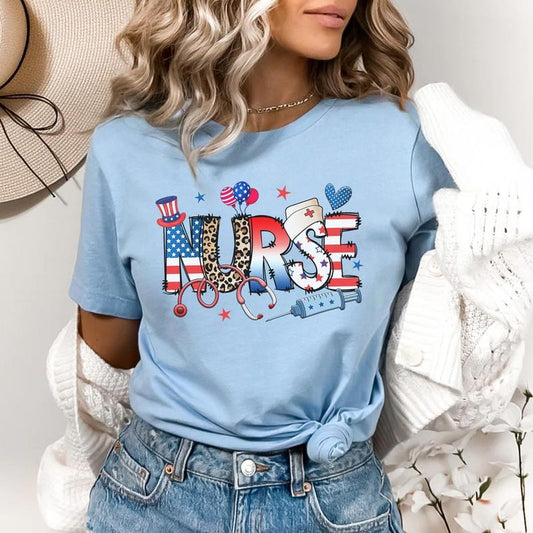 Patriotic Nurse T-shirt, Nurse 4th Of July Shirt, Nurse Gift, American Nurse Tee, Nurse Life Shirt, Memorial Day Gift...