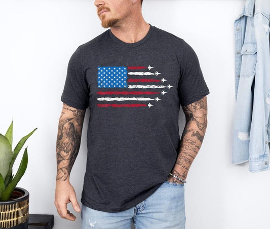Patriotic Red White Blue Shirt, USA Flag Fighter Jets Shirt, 4th Of July Shirt, 4th Of July Gift