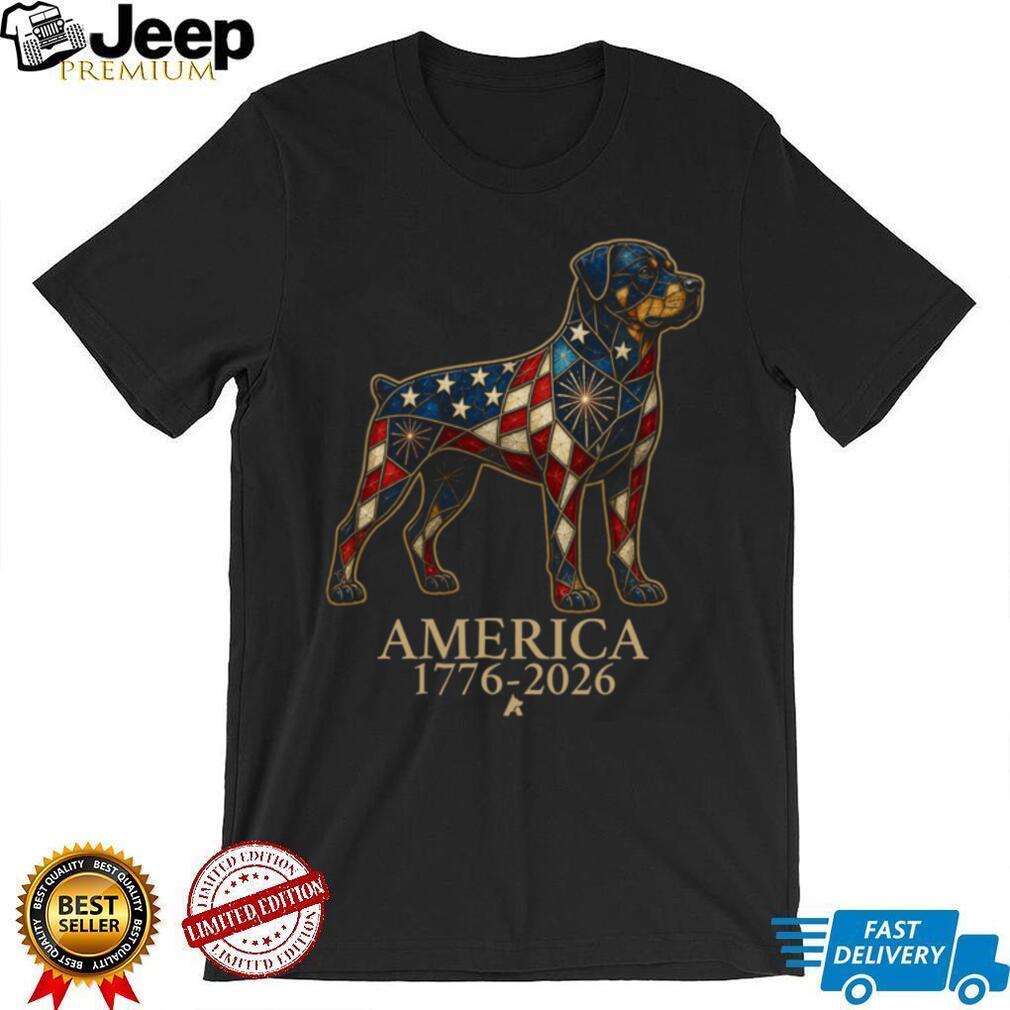 Patriotic Rottweiler America 1776 2026 Stained Glass Style Shirt