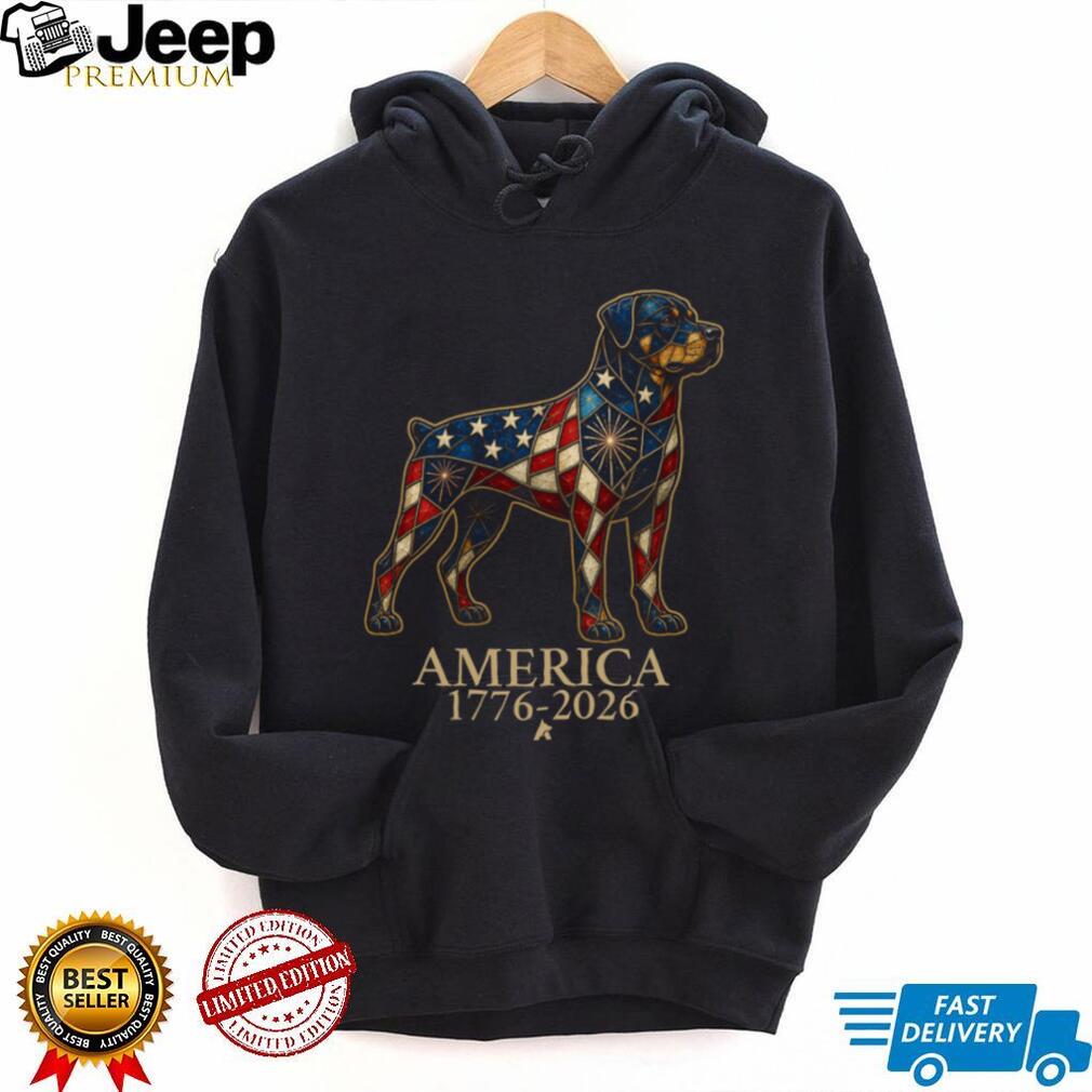 Patriotic Rottweiler America 1776 2026 Stained Glass Style Shirt