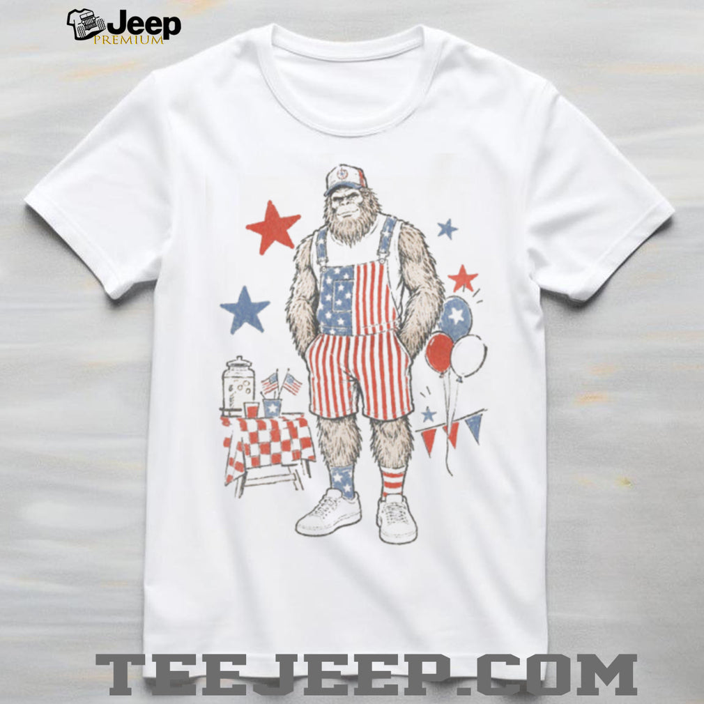 Patriotic Sasquatch USA Flag Overalls Fourth of July Shirt