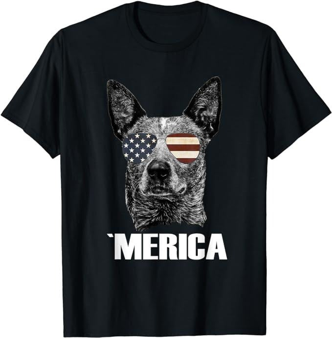 Patriotic Shirts For Men, 4th July Blue Heeler Dog Merica Patriotic USA Flag Cute T-Shirt Menswear Top Casual Cotton Basic Fashion