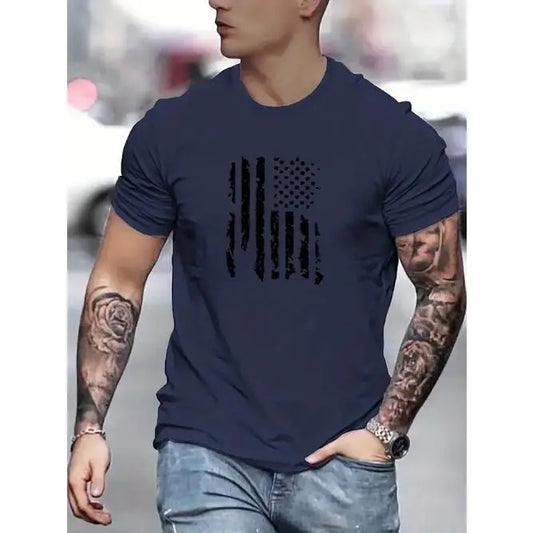 Patriotic Summer Tee - Men's Casual Short Sleeve T-Shirt with Vibrant US Flag Print, Perfect for Daily Wear & Fourth of July Celebrations Made in USA