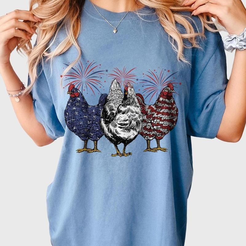 Patriotic USA Chicken Shirt, 4th Of July Shirts, Western 4th Of July Shirt, 1776 America T-Shirt, Fourth Of July Tee, Independence Day Shirt, Retro Farm 4th Of July Outfits, American Tee, Independence Day Parade Outfits, Women Top