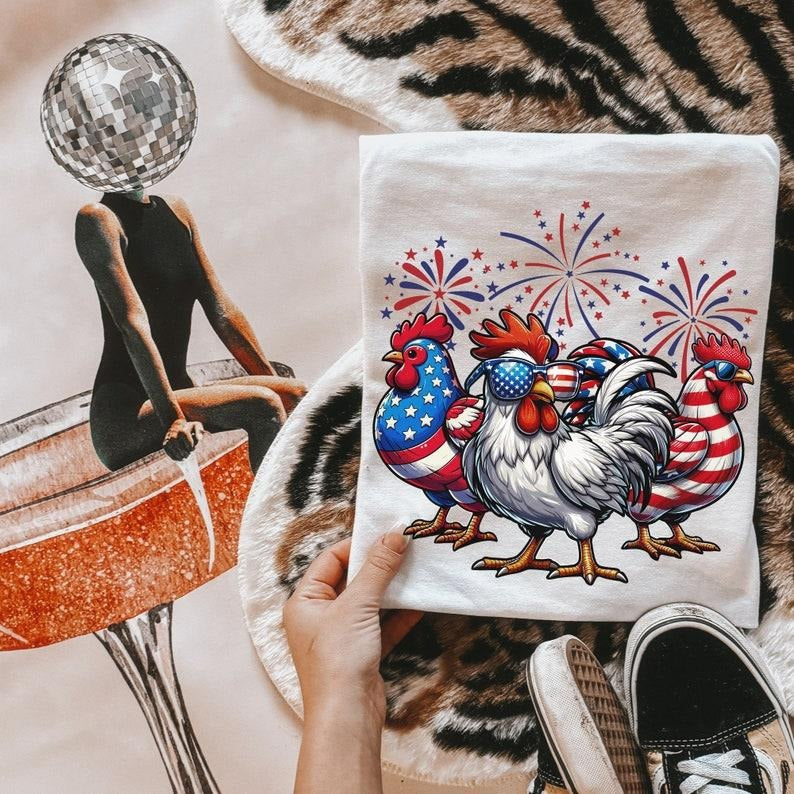Patriotic USA Chicken, Retro American 4th Of July, Independence Day Design, Patriotic, Retro American, Hoodie, T-shirt...