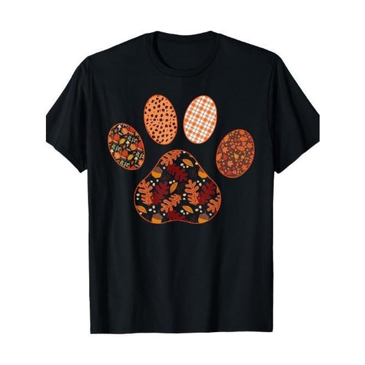 Paw Print Thanksgiving Dog Candy Fall Ghost Cotton T-Shirt Made in USA