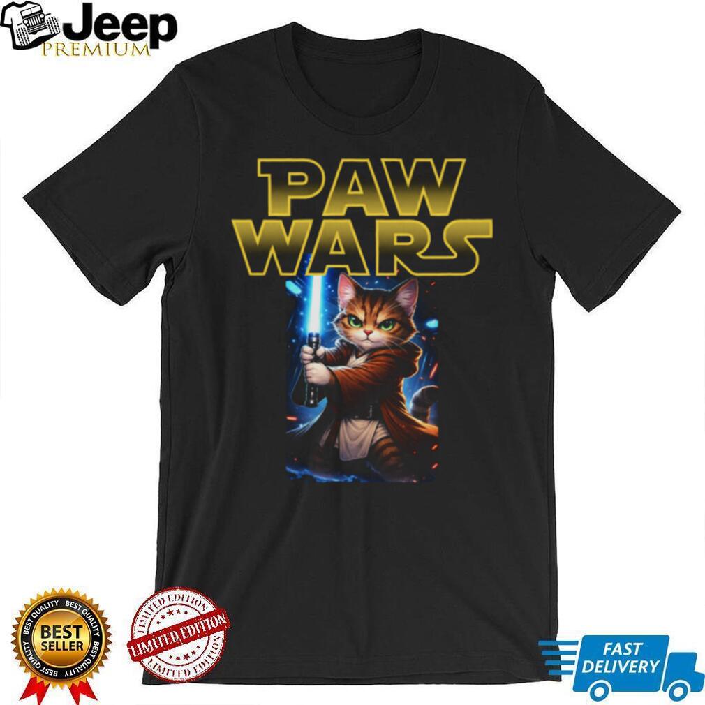 Paw Wars Jedi Cat With Lightsaber Funny Space Kitten T Shirt