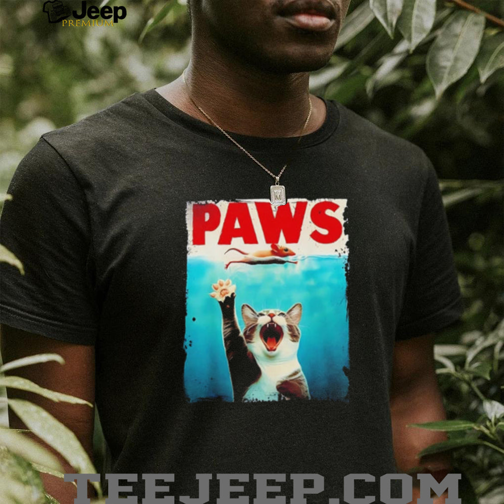 Paws cat funny Jaws parody shirt