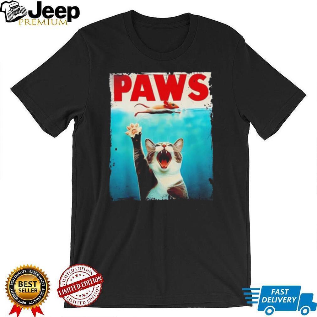 Paws cat funny Jaws parody shirt