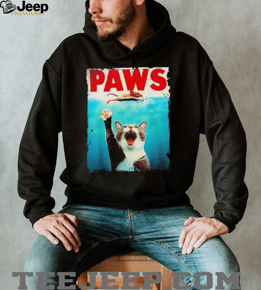 Paws cat funny Jaws parody shirt