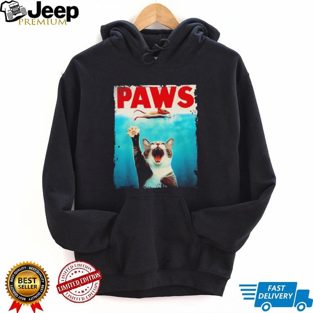 Paws cat funny Jaws parody shirt