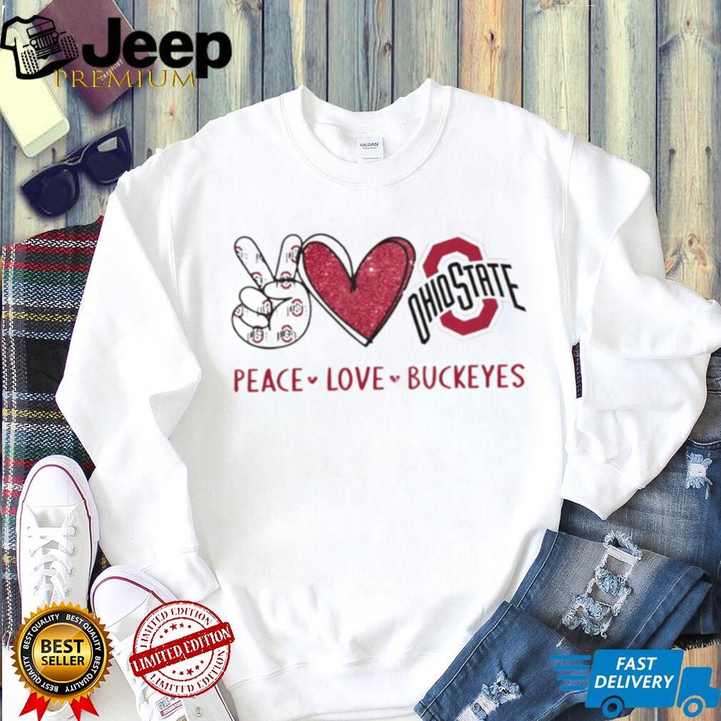 Peace Love Buckeyes Ohio State University Glitter Mascot T Shirt