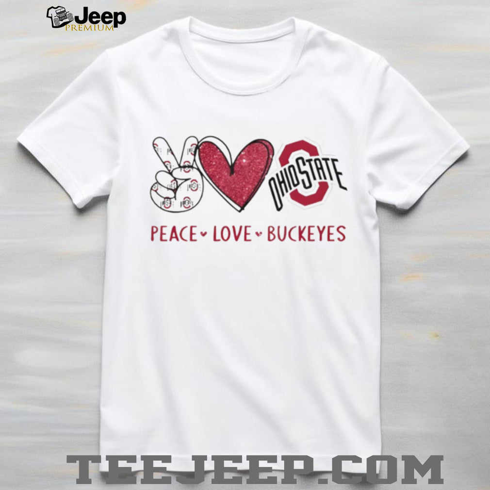 Peace Love Buckeyes Ohio State University Glitter Mascot T Shirt
