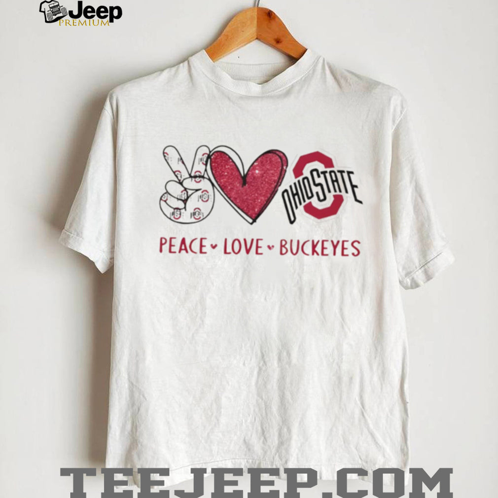 Peace Love Buckeyes Ohio State University Glitter Mascot T Shirt