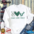 Peace Love Bulls USF South Florida Green Glitter Fan T Shirt