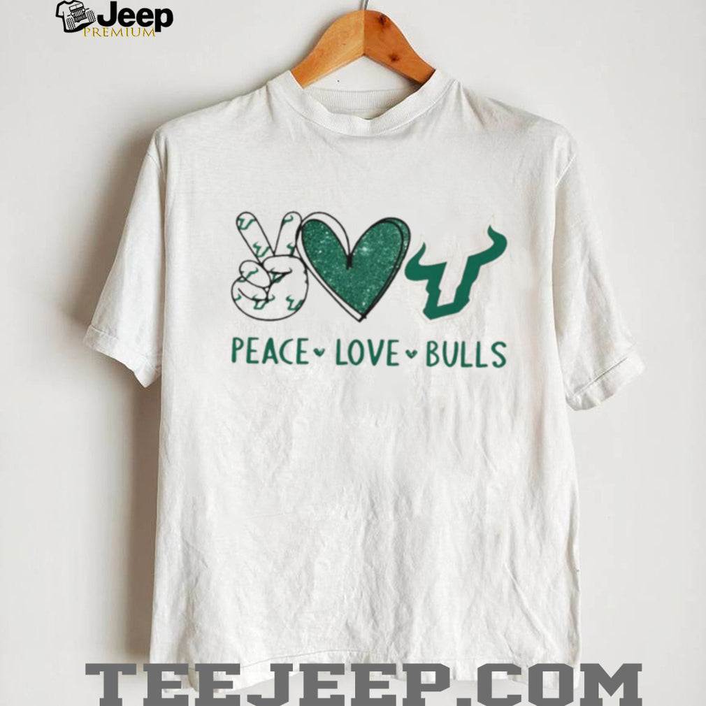 Peace Love Bulls USF South Florida Green Glitter Fan T Shirt