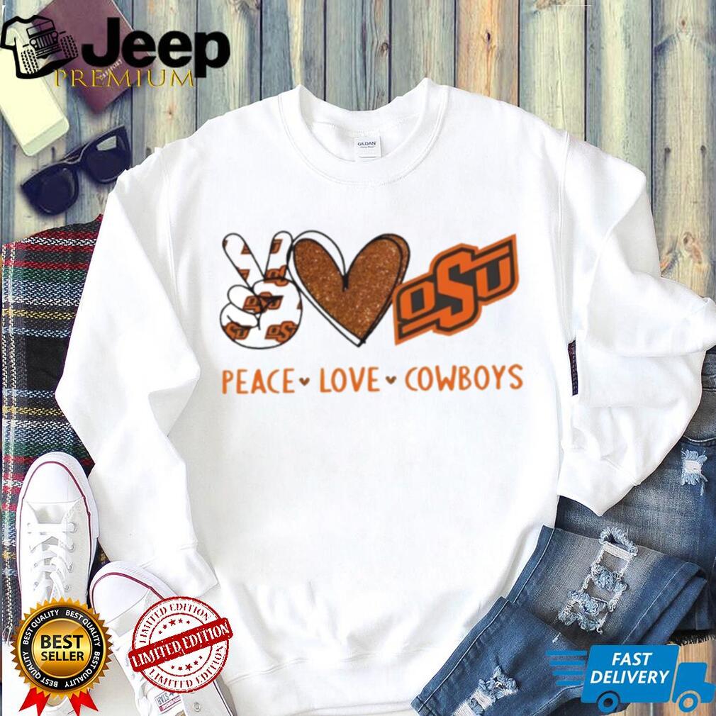 Peace Love Cowboys Oklahoma State OSU Glitter Graphic Shirt