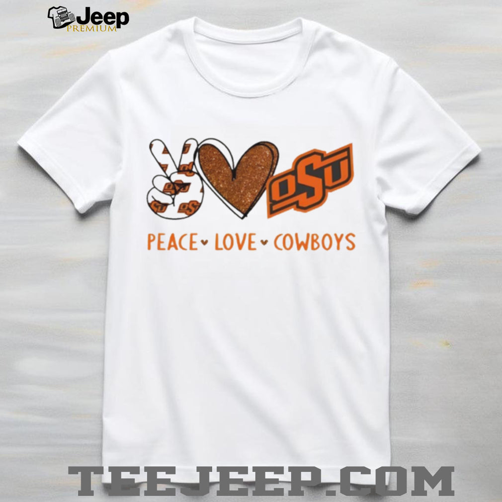 Peace Love Cowboys Oklahoma State OSU Glitter Graphic Shirt