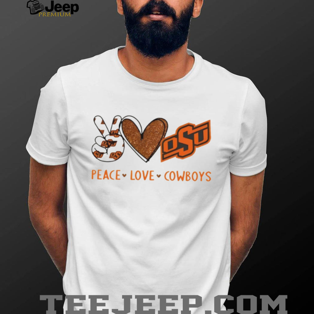 Peace Love Cowboys Oklahoma State OSU Glitter Graphic Shirt