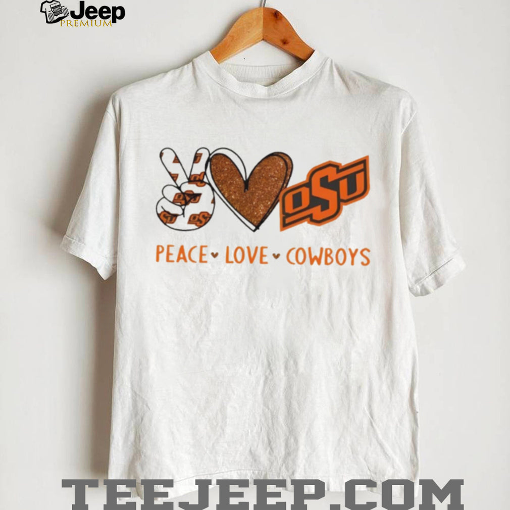 Peace Love Cowboys Oklahoma State OSU Glitter Graphic Shirt