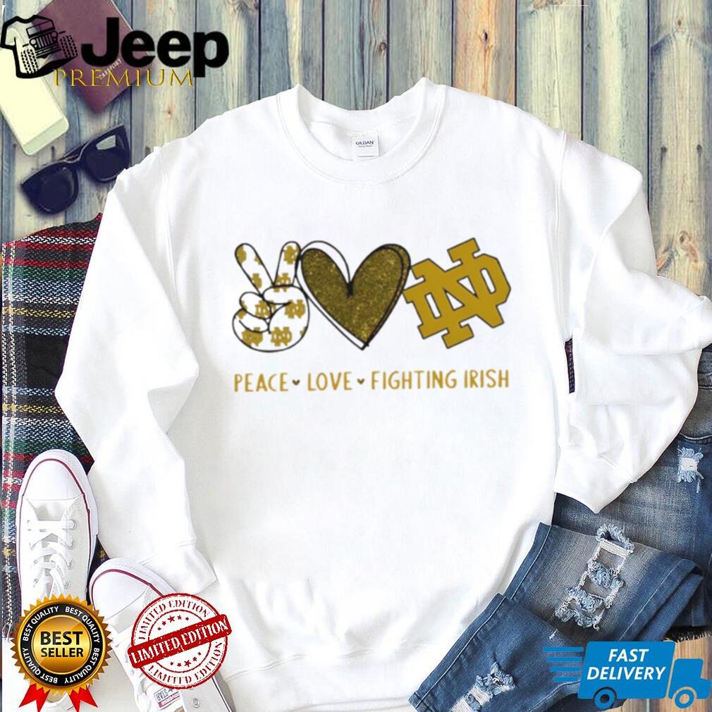Peace Love Fighting Irish Notre Dame Glitter Graphic T Shirt