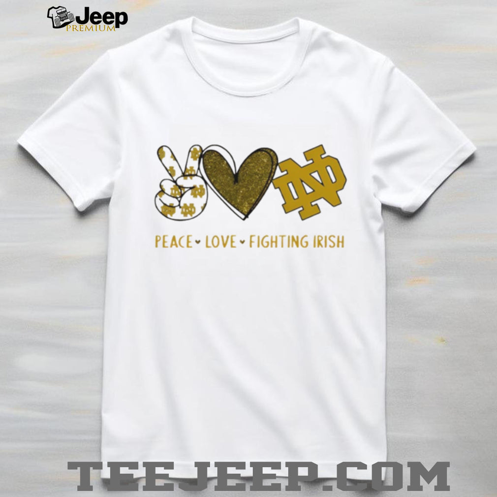 Peace Love Fighting Irish Notre Dame Glitter Graphic T Shirt