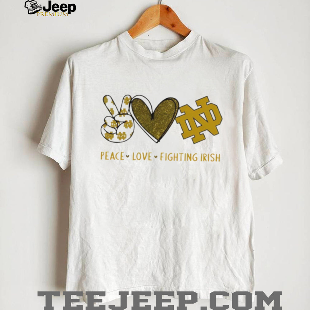 Peace Love Fighting Irish Notre Dame Glitter Graphic T Shirt