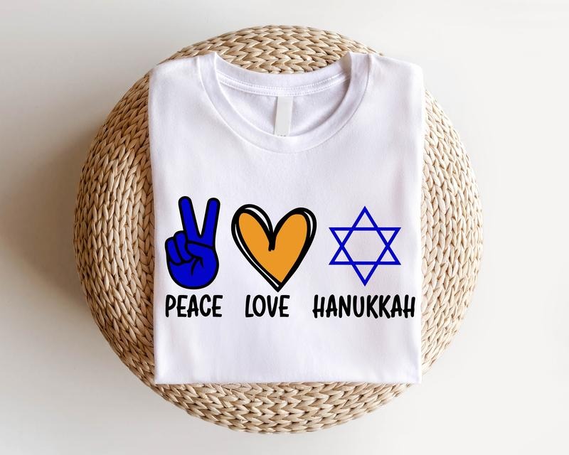 Peace Love Hanukkah Shirt, Hanukkah T-shirt, Unisex Jewish Celebration Tee, Religious Shirt, Holiday Gift Tee For Jewish, Menorah Short Sleeve.