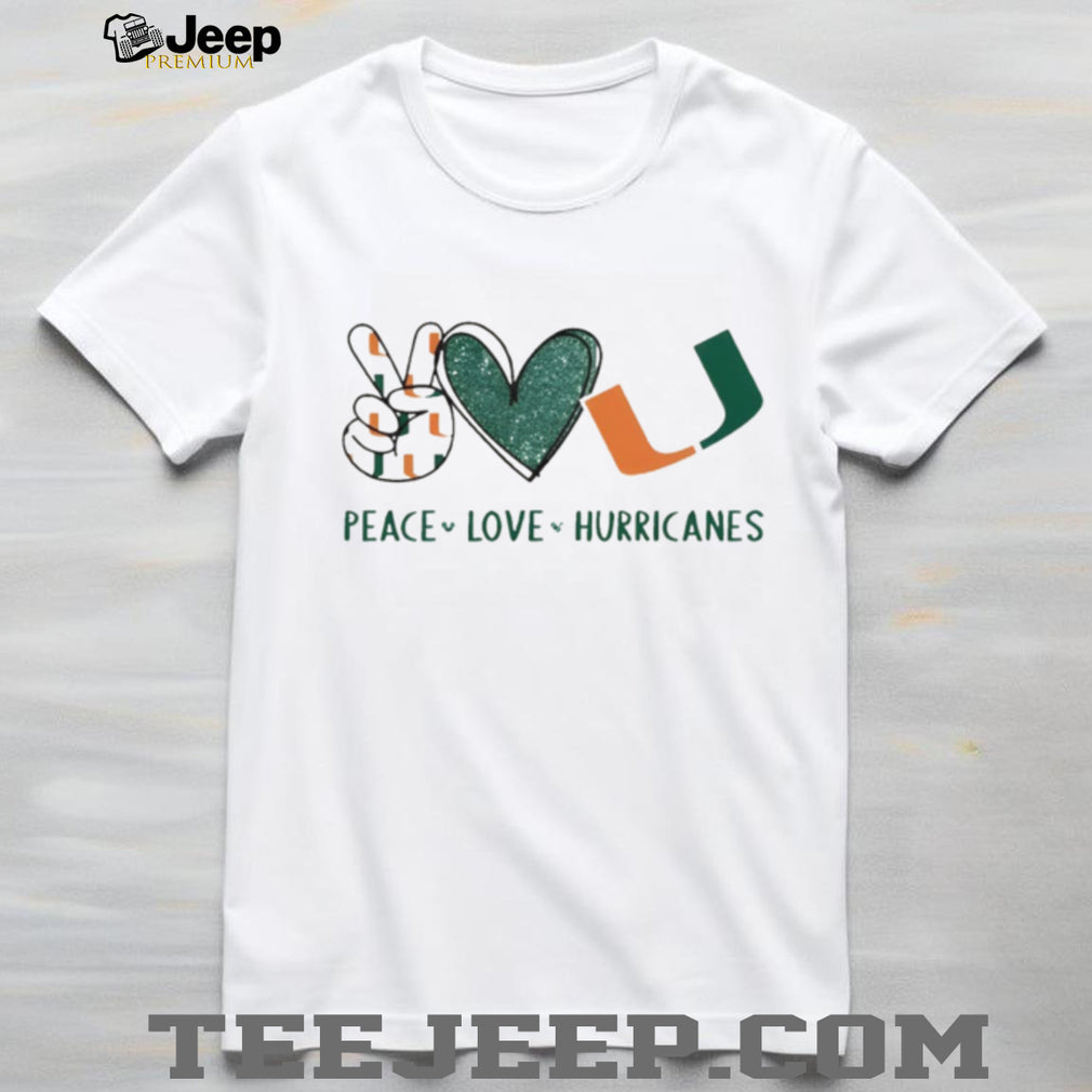 Peace Love Hurricanes University of Miami Fan Graphic T Shirt