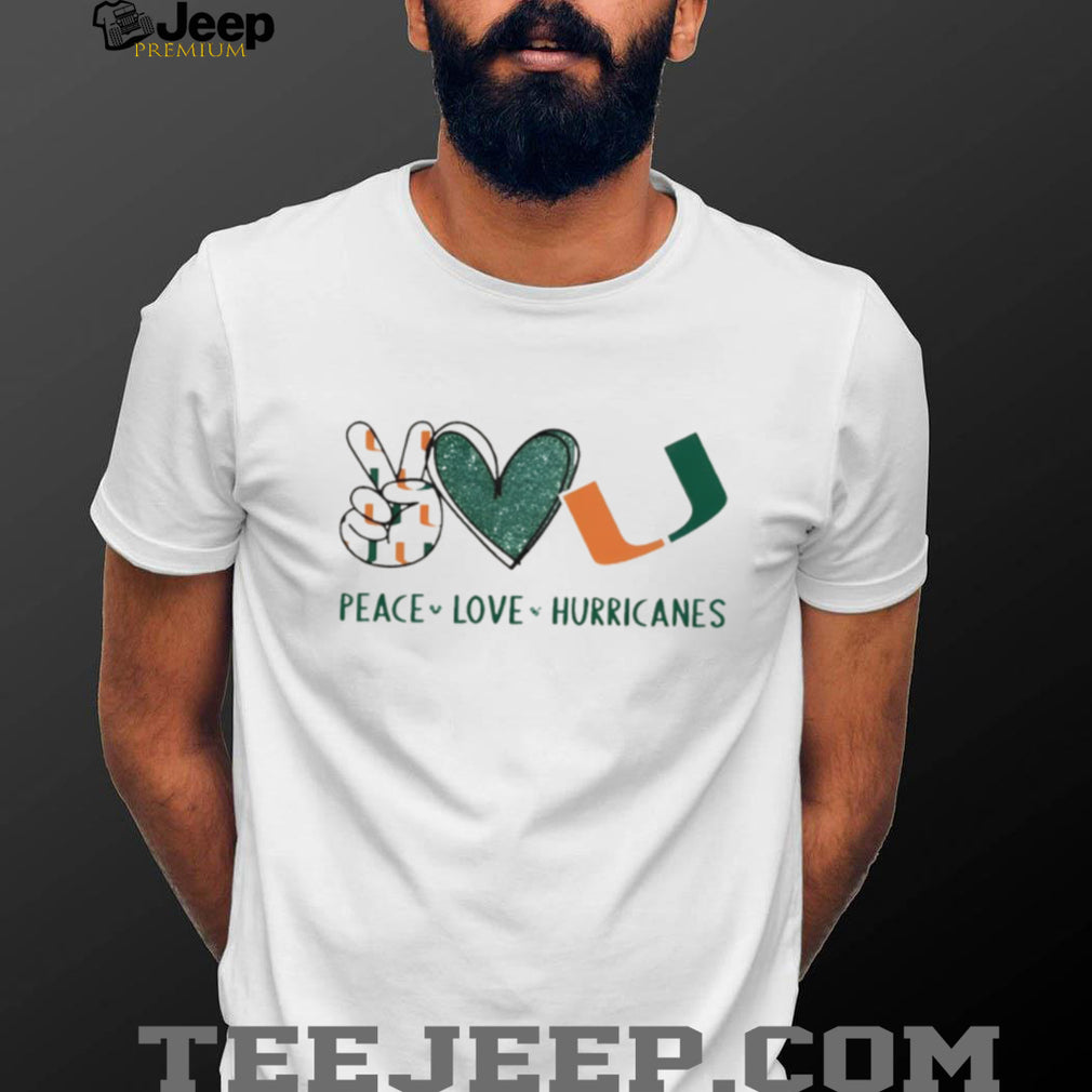 Peace Love Hurricanes University of Miami Fan Graphic T Shirt