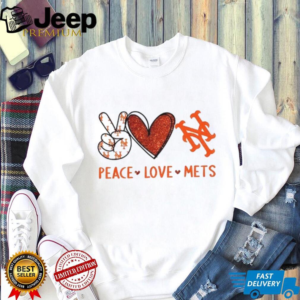 Peace Love Mets New York Baseball Glitter Heart Logo T Shirt