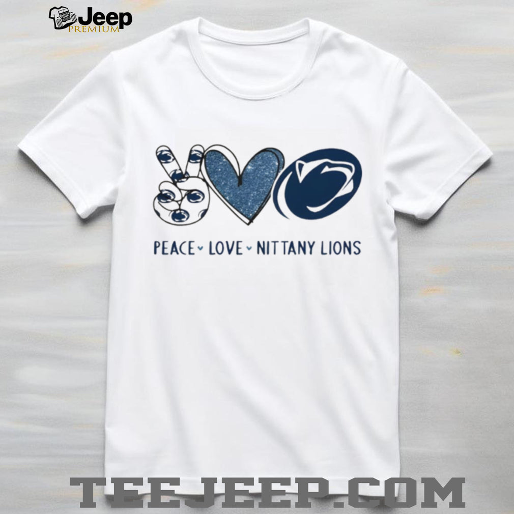 Peace Love Nittany Lions Penn State Blue Glitter Fan T Shirt