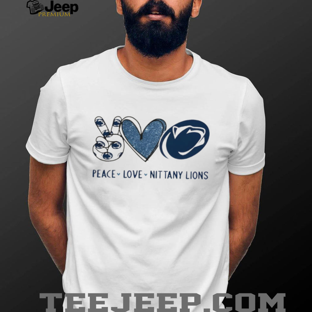 Peace Love Nittany Lions Penn State Blue Glitter Fan T Shirt