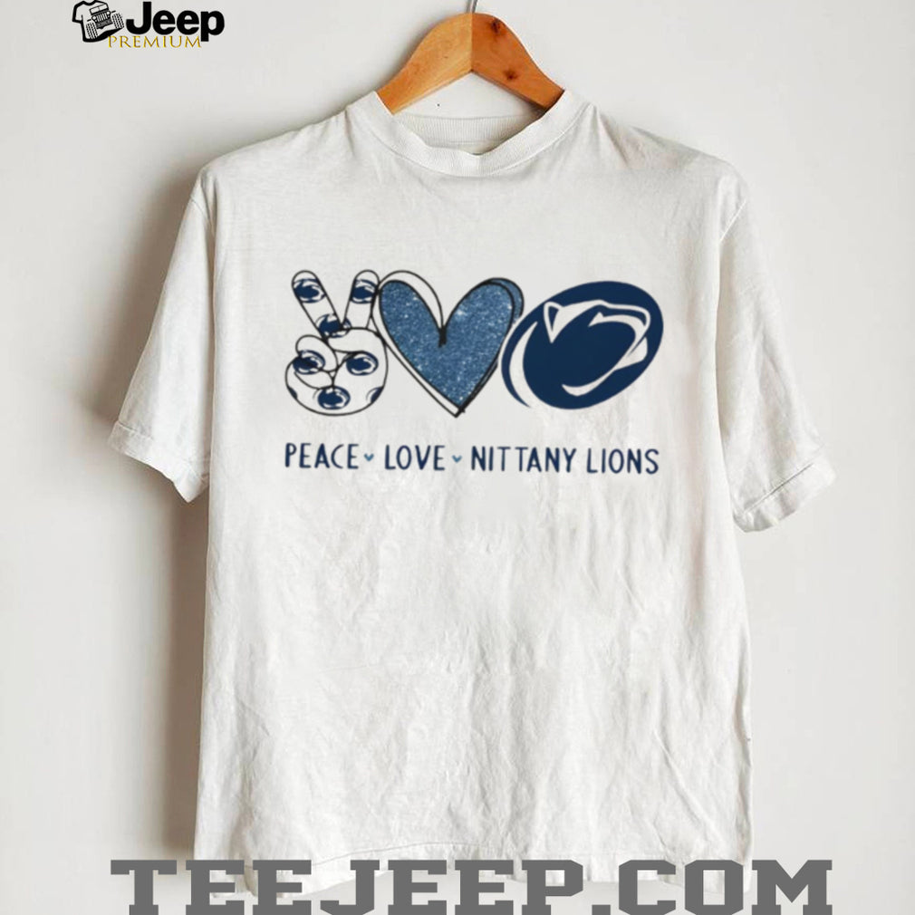 Peace Love Nittany Lions Penn State Blue Glitter Fan T Shirt