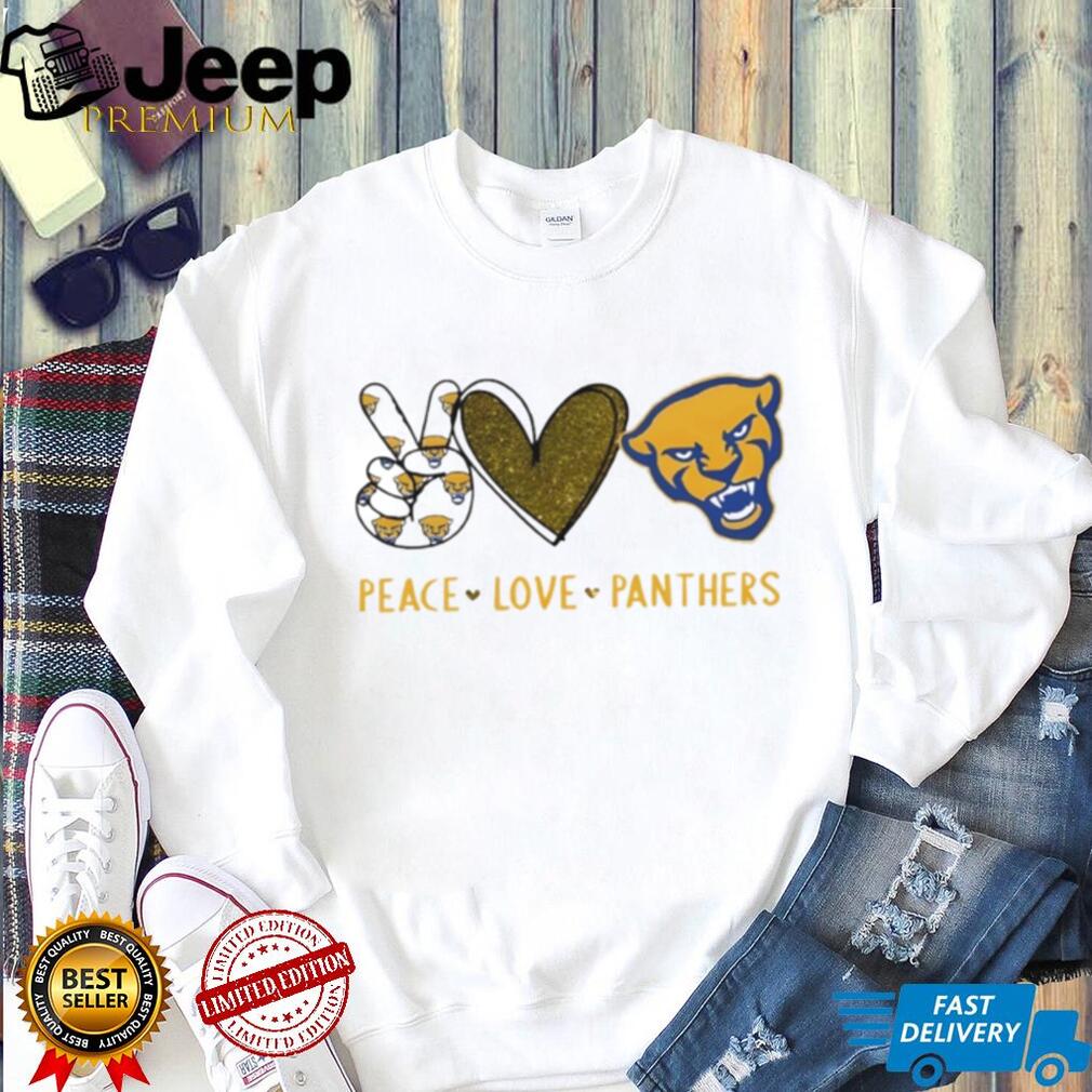 Peace Love Panthers Pitt University Mascot Glitter Graphic T Shirt