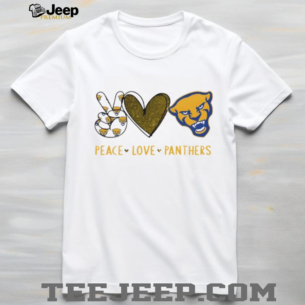 Peace Love Panthers Pitt University Mascot Glitter Graphic T Shirt