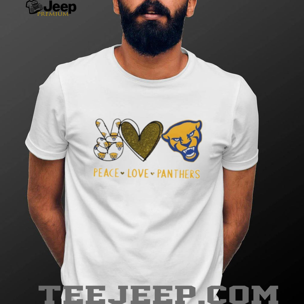 Peace Love Panthers Pitt University Mascot Glitter Graphic T Shirt
