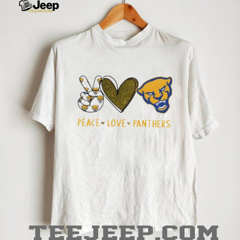 Peace Love Panthers Pitt University Mascot Glitter Graphic T Shirt