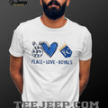 Peace Love Royals Kansas City Baseball Fan Blue Glitter Logo T shirt