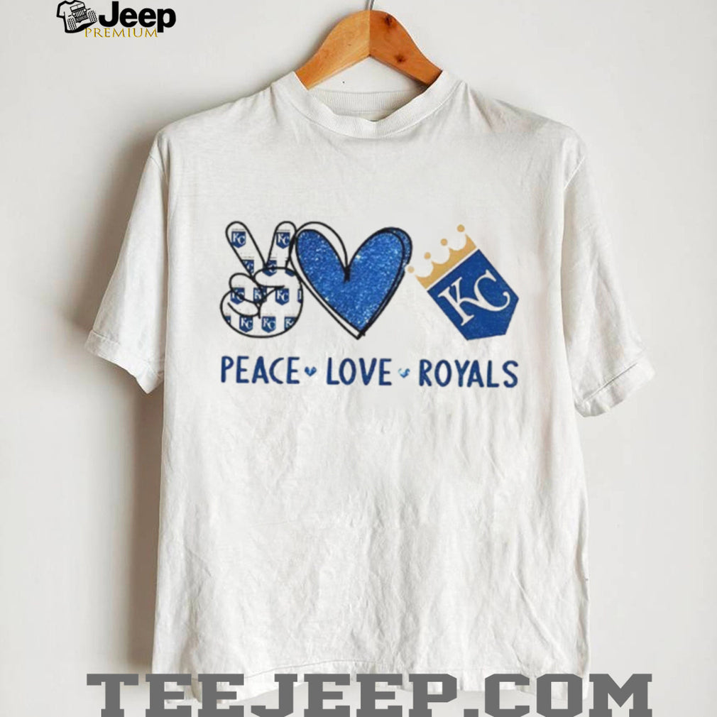 Peace Love Royals Kansas City Baseball Fan Blue Glitter Logo T shirt