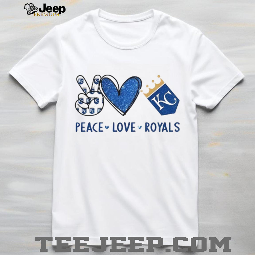 Peace Love Royals Kansas City Baseball Fan Blue Glitter Logo T shirt
