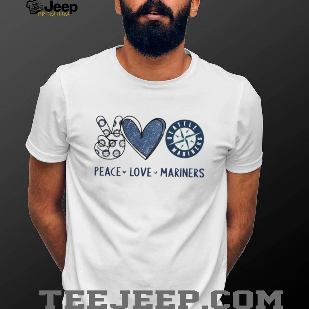 Peace Love Seattle Mariners Baseball Fan Navy Glitter Design T Shirt