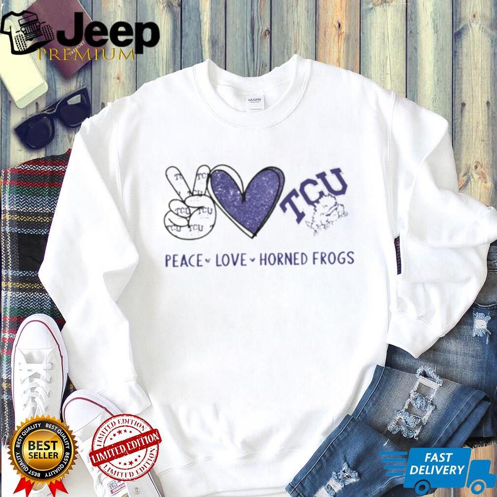 Peace Love TCU Horned Frogs Purple Glitter Fan T Shirt