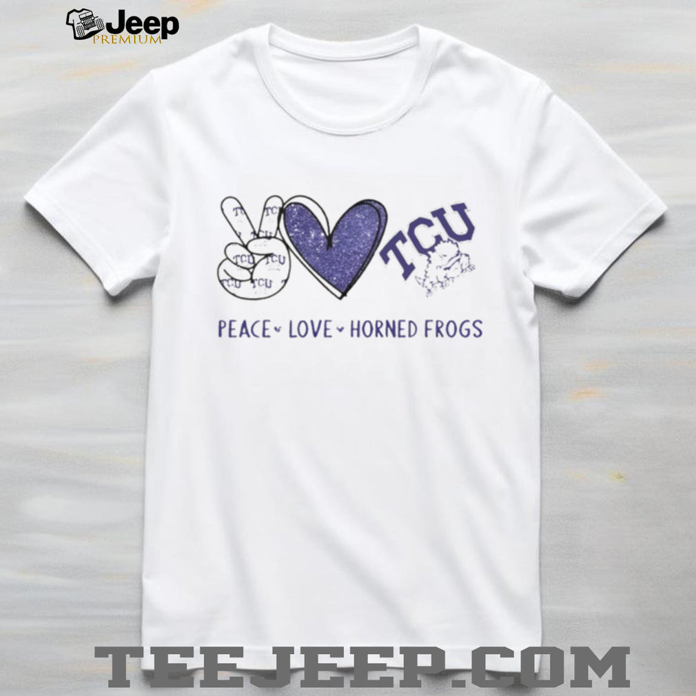 Peace Love TCU Horned Frogs Purple Glitter Fan T Shirt