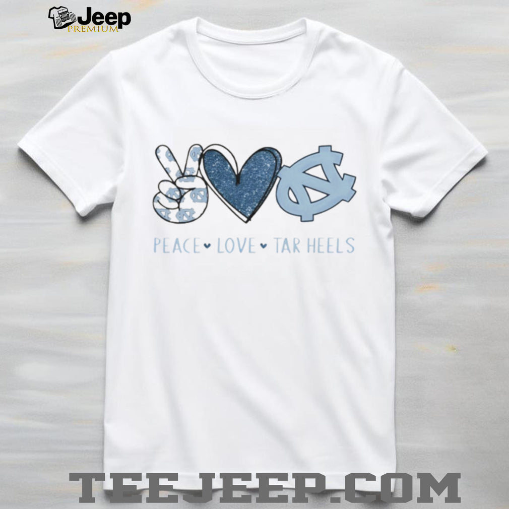 Peace Love Tar Heels North Carolina Blue Glitter Fan T Shirt