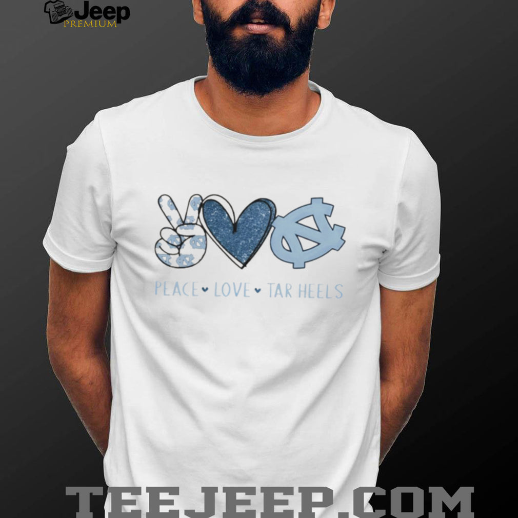 Peace Love Tar Heels North Carolina Blue Glitter Fan T Shirt