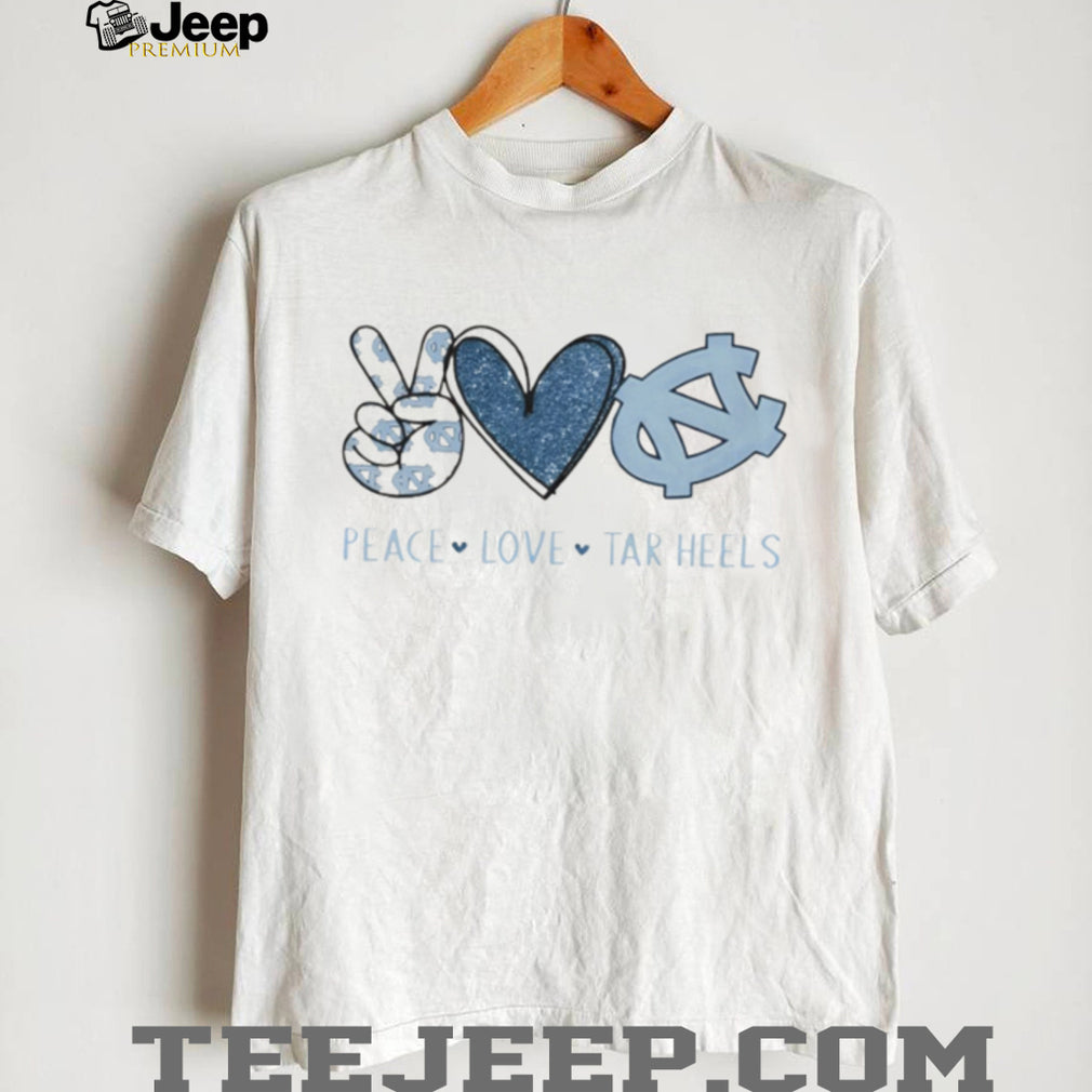 Peace Love Tar Heels North Carolina Blue Glitter Fan T Shirt